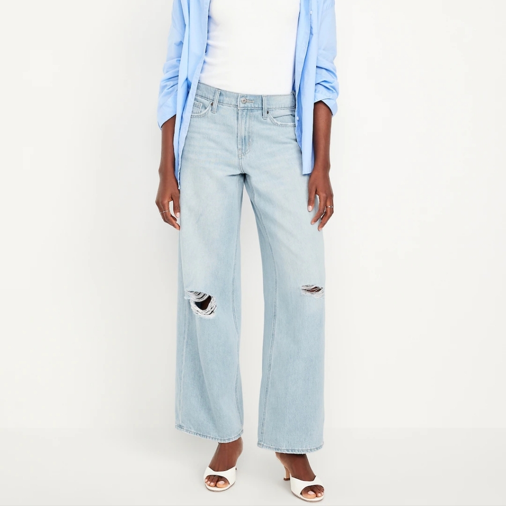 Old Navy Midrise Ripped Baggy‎ Wide Leg Light Wash Jeans - Picture 7 of 7